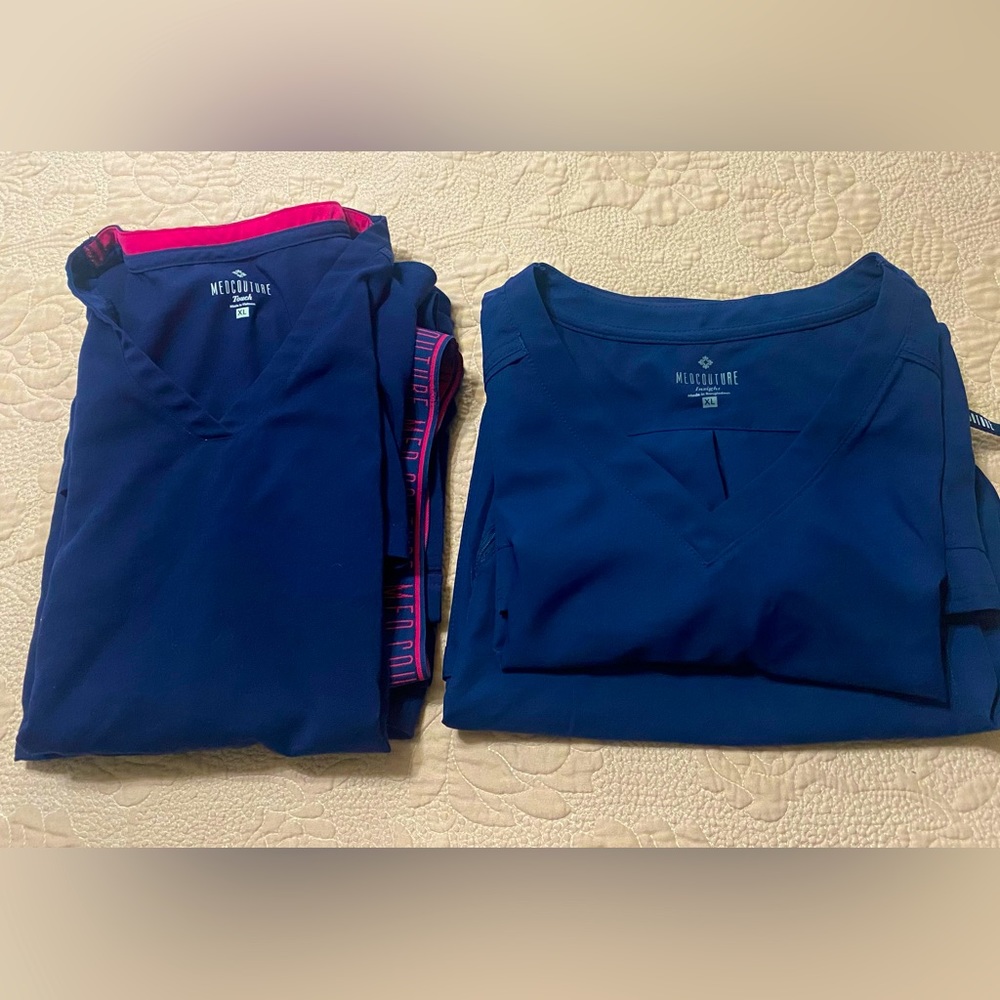 2 pairs XL Med Couture navy scrubs.